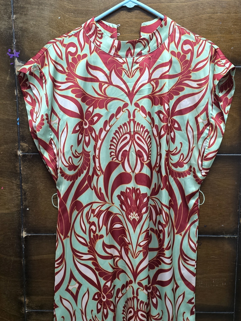 Misa Los Angeles Short-Sleeve Patterned Mini Dress - Red & Mint Small No Sash